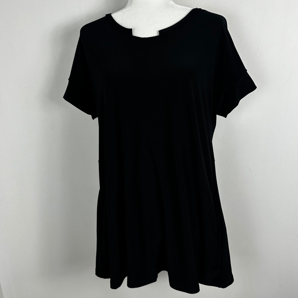 Sympli Canada Black Short Sleeve Stretch Jersey Tunic Top Womens Size 10 Pockets